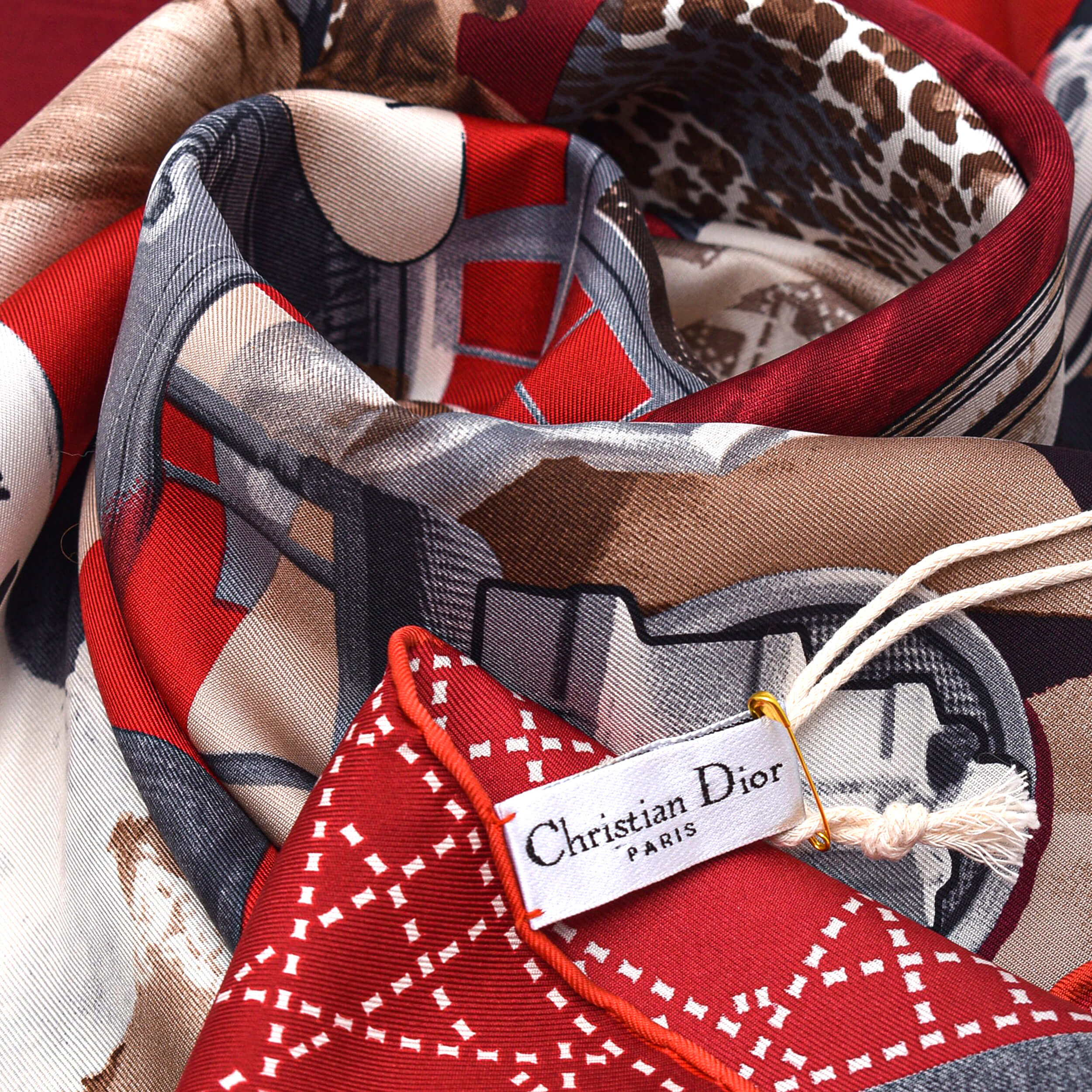 Christian Dior - Red Cannage Print Dior Logo Shawl 85*85
